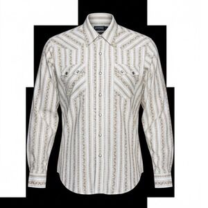 Panhandle Slim Mens XL Western Shirt Tan Floral Stripe Pearl Snap Long Sleeve